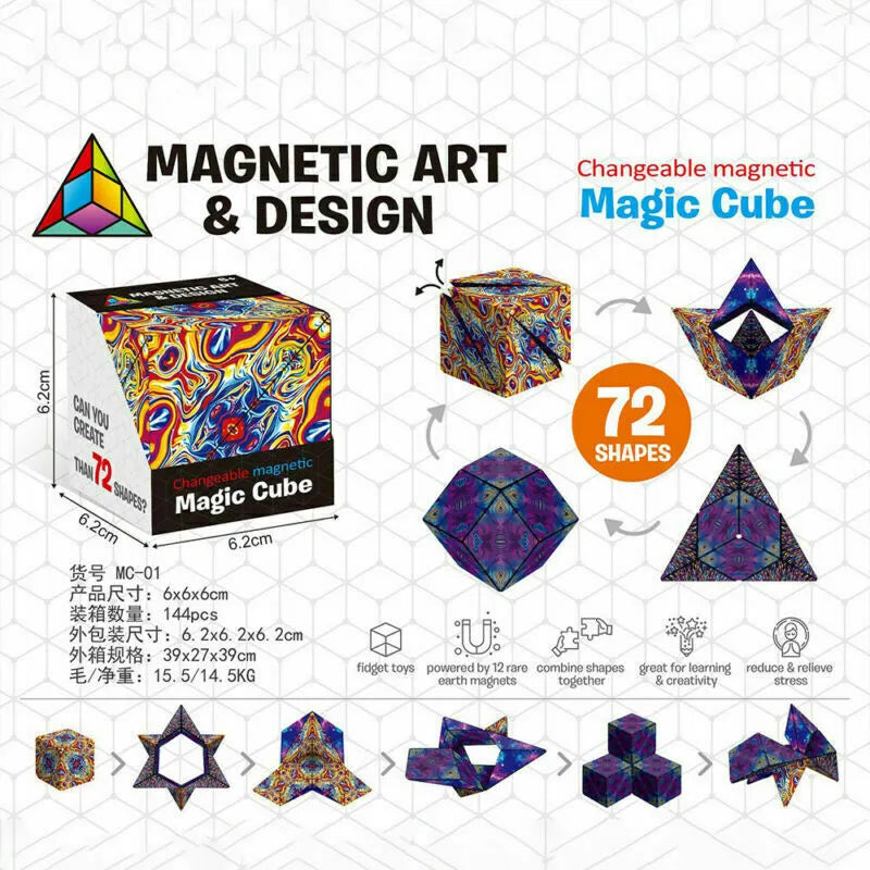 Shape Shifting Box 3D Magnetic Magic Cube Puzzle Toys for Kids and Adults, Shape Changing Cube for Transforms Into Over 70 Shapes Shifting Anti-Stress Puzzles Brain-Teaser-STEM Fidget Toy