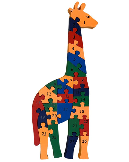 Alphabet & Numeric Learning Jigsaw Puzzle  - 26 Pieces  - In 3 different Shapes [Giraffe, Butterfly, Airplane]