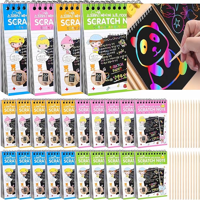 Magical Scratch Book for Kids - Return Gifts Birthday Party for Kids Scratch Sheets - Best Birthday Return Gifts for Kids in Bulk - Magic Drawing Set Painting Activity Book - Scratch Note Book