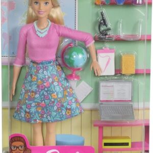 Barbie GJC23 Teacher Doll (Blonde) with Ten Accessories for Teaching, with a Rotating Globe and Folding Laptop, Play Set from 3 Years