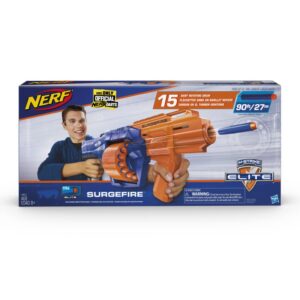 Nerf Surgefire Elite Blaster 15-Dart Rotating Drum, Slam Fire, Includes 15 Official Elite Darts for Children, Teens, Adults, Multicolor