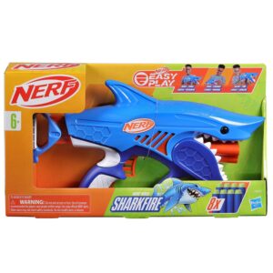 Nerf Junior Wild Sharkfire, Easy Play Dart Blaster, 8 Elite Darts, Blaster Shark Toys for 6 Year Old Boys & Girls, Outdoor Toys