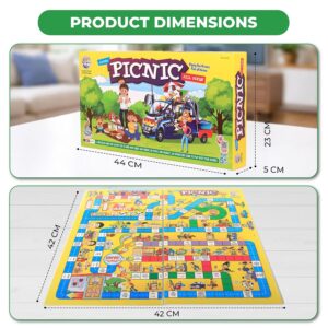 Ratna's Jumbo Picnic Board Game for Family, with 6 Conical Pegs, Dice, Cards and Game Money, Educational Games for Kids Age 5+ Years