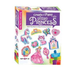 Zarya Studio Create & Paint Glitter Princess DIY Art Kit – Plaster Fridge Magnets & Badges Moulding Set with 6 Paints & Brush | Educational STEM Arts & Crafts Gift for Girls & Boys (Ages 5-12 Yrs